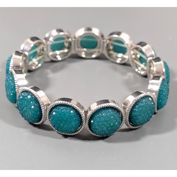 The Unbranded Brand Jewelry - Beachy Coastal Blue Faux Drusy Acrylic Tennis Stretch Bracelet Silver Tone 6.5"